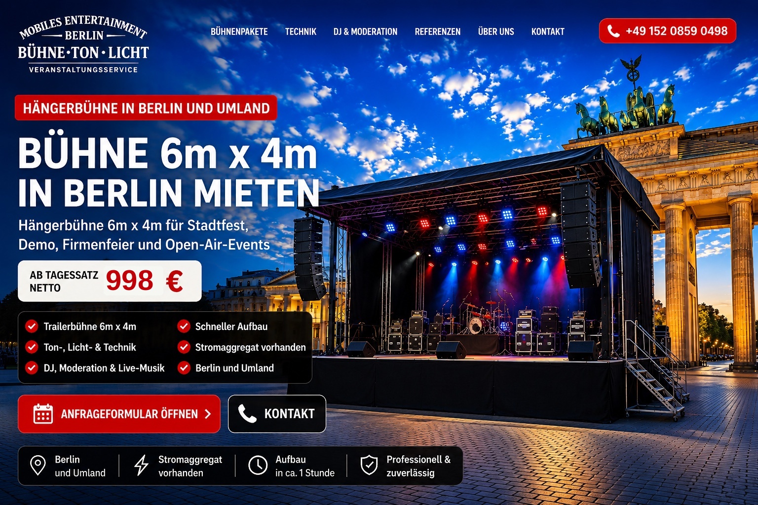 Mobiles Entertainment Berlin – Trailerbühne 6 x 4 m in Berlin mieten